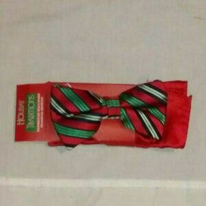 Hallmark inspired Christmas stripe bow tie & red pocket square set
